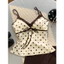 Áo 2 dây chấm bi vintage, áo peplum satin phối nơ ngực phong cách nữ tính Y2K