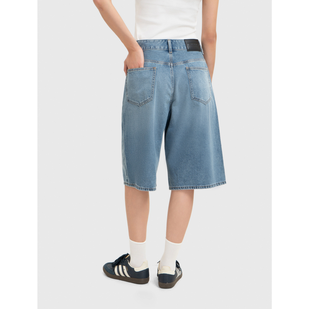 Quần short jeans unisex người lớn CANIFA ống rộng lửng chất liệu cotton dáng bermuda 5BS26S001