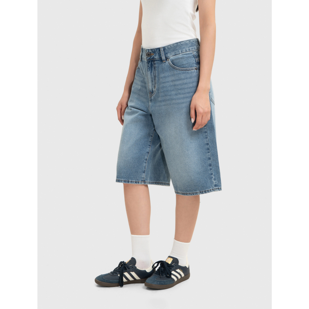 Quần short jeans unisex người lớn CANIFA ống rộng lửng chất liệu cotton dáng bermuda 5BS26S001