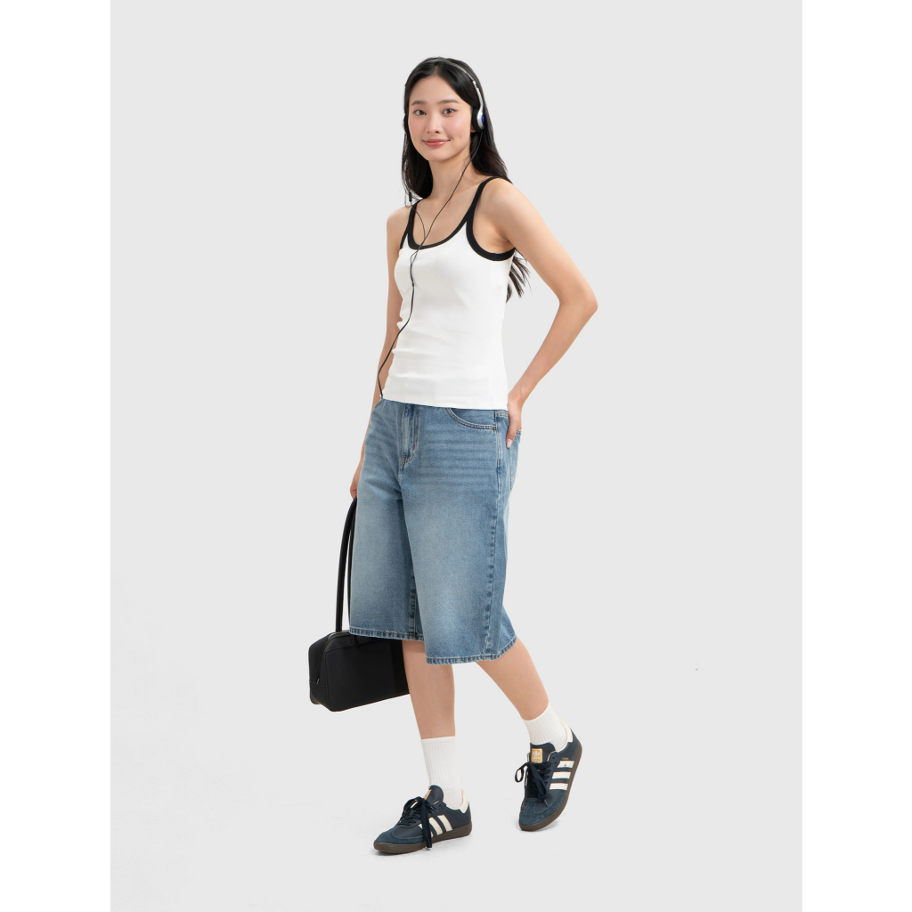 Quần short jeans unisex người lớn CANIFA ống rộng lửng chất liệu cotton dáng bermuda 5BS26S001