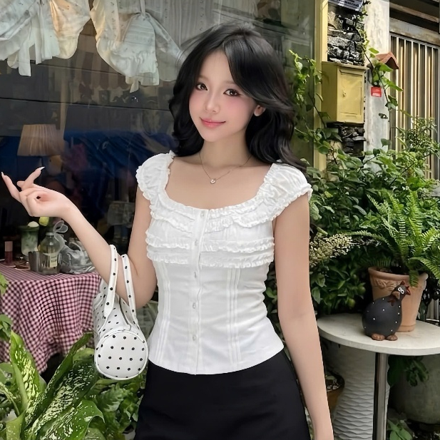 Áo Babydoll Kiểu Nữ Tay Phồng Mặc 2 Kiểu Phối Bèo Nhún Đi Biển Mùa Hè Kimee - KA869