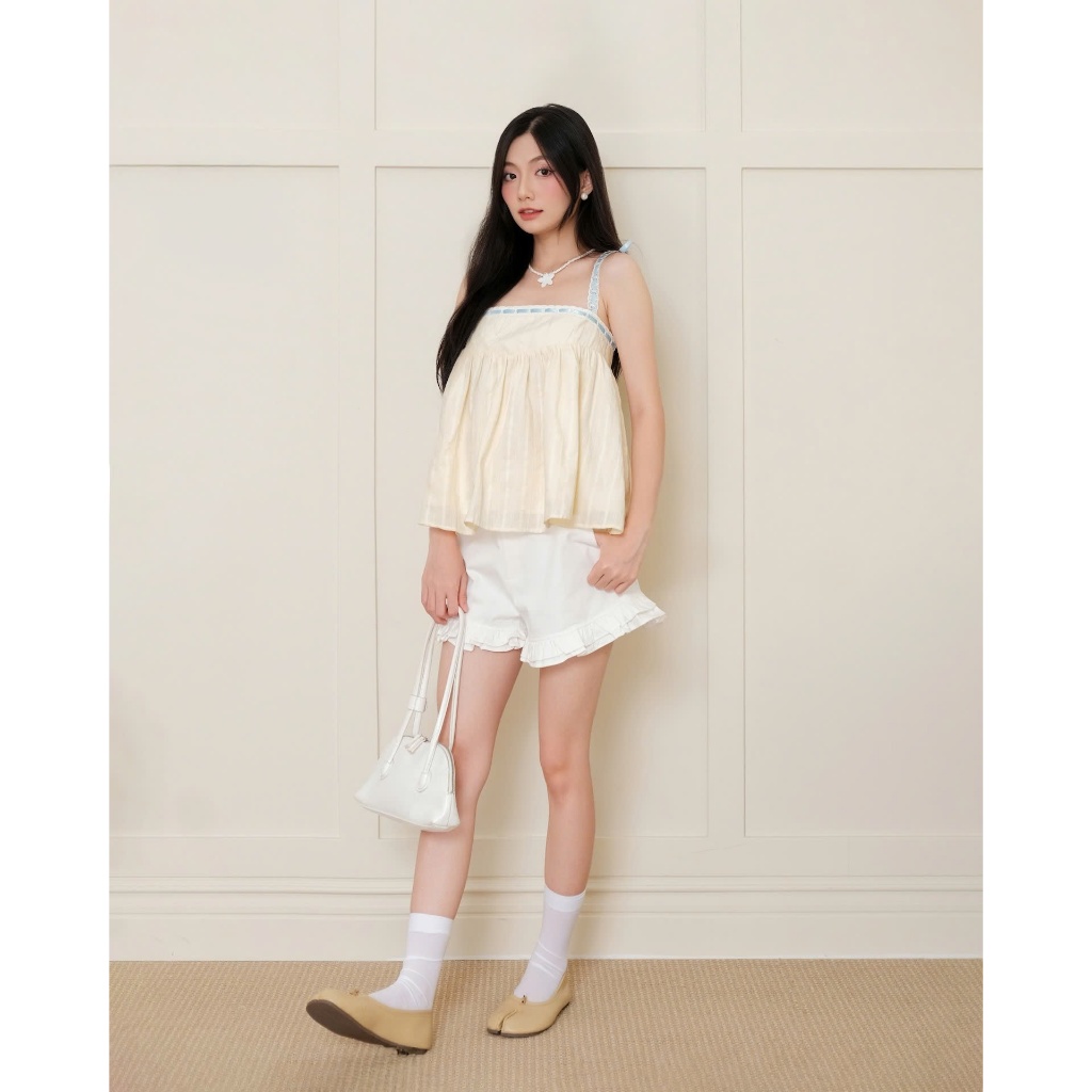 Áo Nữ INFLAT TOP Babydoll Màu Pastel Phối Ruy Băng Ngọt Ngào SECODEE