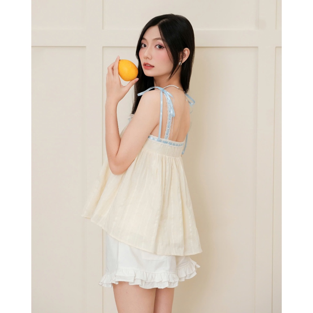Áo Nữ INFLAT TOP Babydoll Màu Pastel Phối Ruy Băng Ngọt Ngào SECODEE