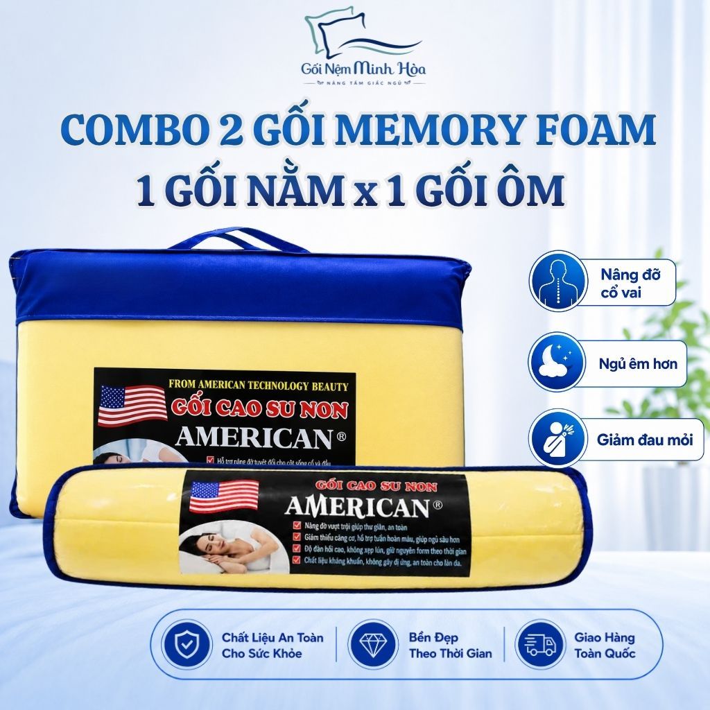 [Combo 2 Gối] Gối Cao Su Non Memory Foam - Êm Ái, Hỗ Trợ Giấc Ngủ Thoải Mái, 1 Gối Nằm 40 x 60cm và 1 Gối Ôm 35 x 100cm