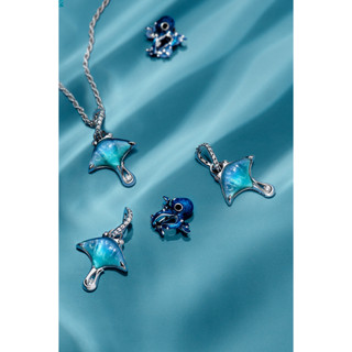 [Pandora Cycle D26] Charm Treo Pandora Bạc Cá Đuối Manta Xanh Đại Dương
