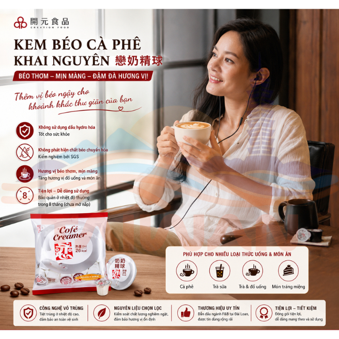 Kem sữa thực vật Creation Food Đài Loan, Coffee Creamer Thơm, Béo, Ngon, 20hộp/túi (1hộp/10ml)