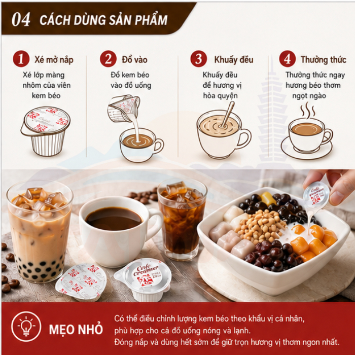 Kem sữa thực vật Creation Food Đài Loan, Coffee Creamer Thơm, Béo, Ngon, 20hộp/túi (1hộp/10ml)