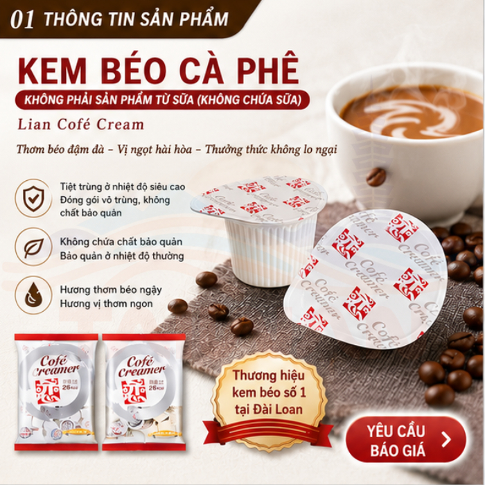Kem sữa thực vật Creation Food Đài Loan, Coffee Creamer Thơm, Béo, Ngon, 50hộp/túi (1hộp/10ml)