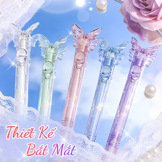 Bút Bi Nước Cánh Bướm Chuyển Động Khi Bấm – Bút Gel Mực Đen 0.05mm Viết Mượt, Đệm Tay Silicon Mềm Mại - Đồ Dùng Học Tập