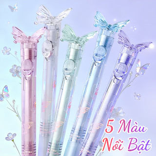 Bút Bi Nước Cánh Bướm Chuyển Động Khi Bấm – Bút Gel Mực Đen 0.05mm Viết Mượt, Đệm Tay Silicon Mềm Mại - Đồ Dùng Học Tập
