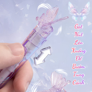 Bút Bi Nước Cánh Bướm Chuyển Động Khi Bấm – Bút Gel Mực Đen 0.05mm Viết Mượt, Đệm Tay Silicon Mềm Mại - Đồ Dùng Học Tập