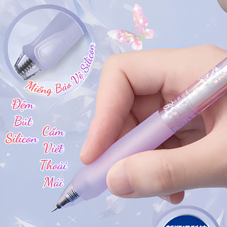 Bút Bi Nước Cánh Bướm Chuyển Động Khi Bấm – Bút Gel Mực Đen 0.05mm Viết Mượt, Đệm Tay Silicon Mềm Mại - Đồ Dùng Học Tập