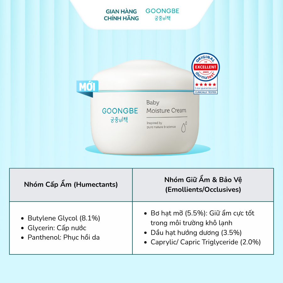 Kem Dưỡng Ẩm 100h Goongbe Baby Moisture Cream Cho Bé Sơ Sinh An Toàn Cho Làn Da Nhạy Cảm 180ml