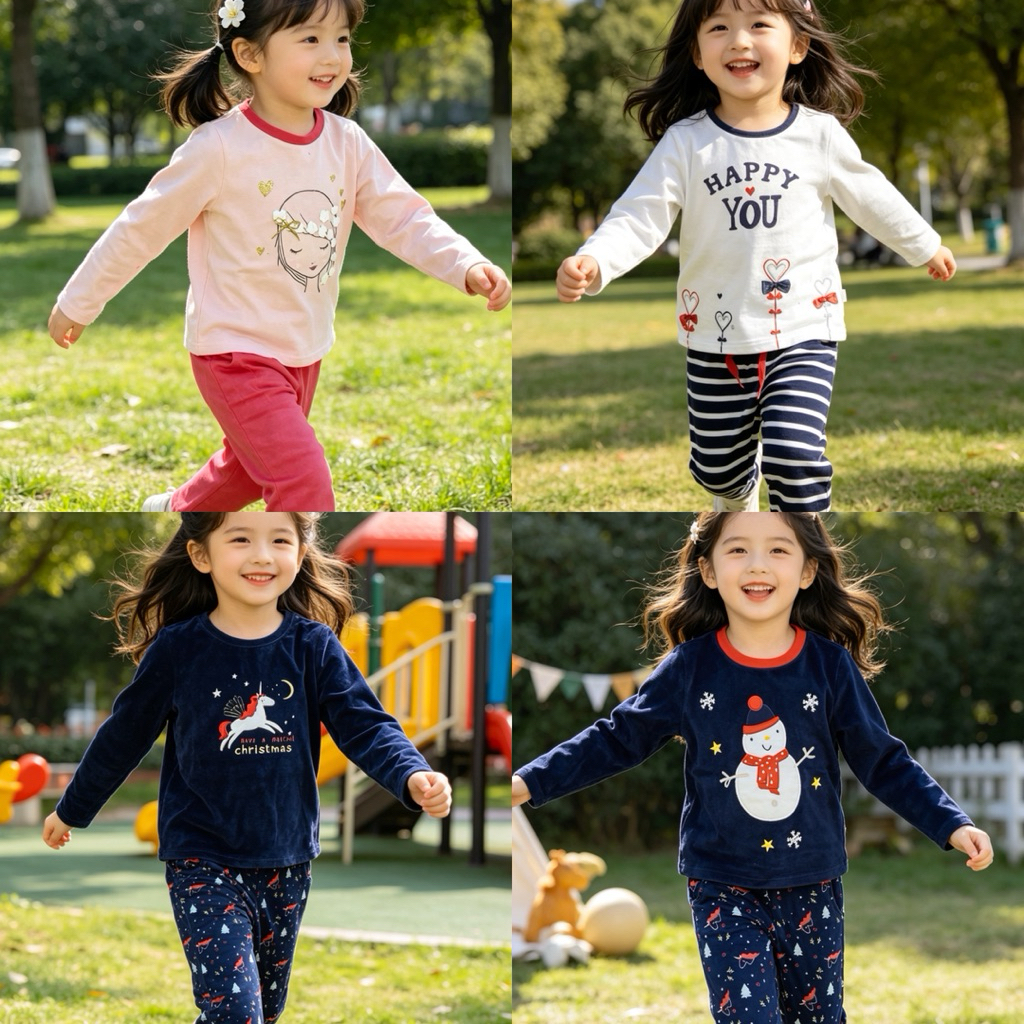 Set Bộ Bé Gái Nhung Lông Hoạ Tiết Giáng Sinh A200 Ấm Áp Mặc Noel Size 2-14Y (12-42kg)