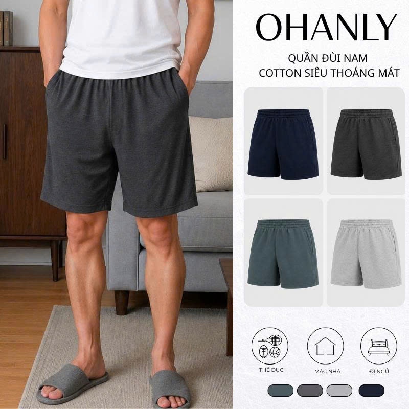 Quần Đùi Nam Mặc Nhà OHANLY – Quần Đùi Nam Cotton Form Suông Co Giãn Mặc Nhà Đi Chơi Thể Dục Basic