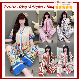 Bộ đồ ngủ nữ pijama dài cộc cổ v chữ y lụa latin mềm mịn mát bigsize 2SCD05, đồ bộ nữ mặc nhà dễ thương sang chảnh