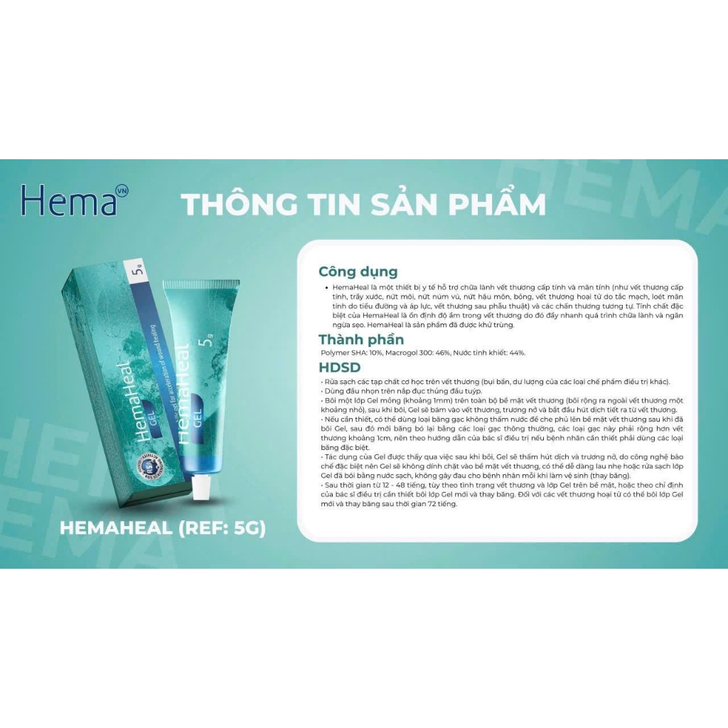 Gel Hemaheal giúp hỗ trợ liền vết thương tuýp 5g