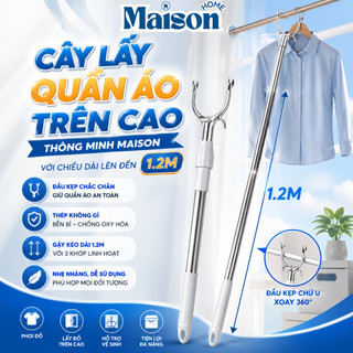 Cây Lấy Quần Áo Trên Cao Thông Minh MAISON, Gậy Phơi Đồ Kéo Dài Chất Liệu Thép Không Gỉ Dài 1.2M
