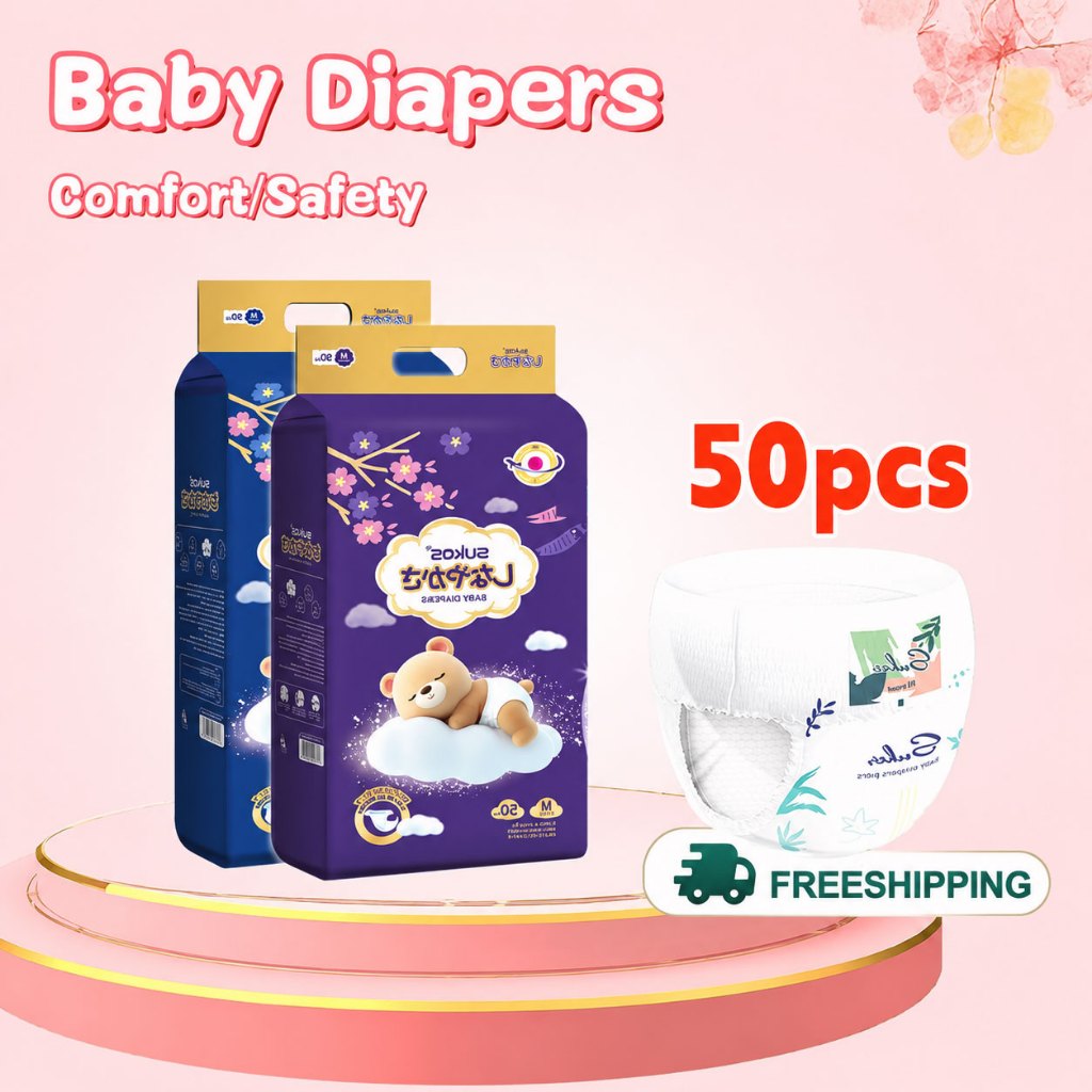 Quần tã SUKOS 50 chiếc, chất liệu mềm mại và mịn màng, thoáng khí tốt, phù hợp cho cả bé trai và bé