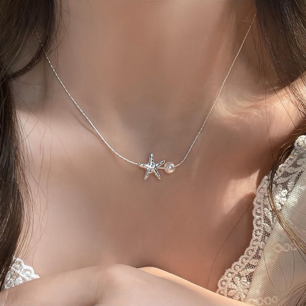 (Sợi Mảnh) Vòng cổ sợi Mảnh ngôi Sao mạ bạc mix hạt trai phong cách Hàn Quốc | BigBuy360 - bigbuy360.vn