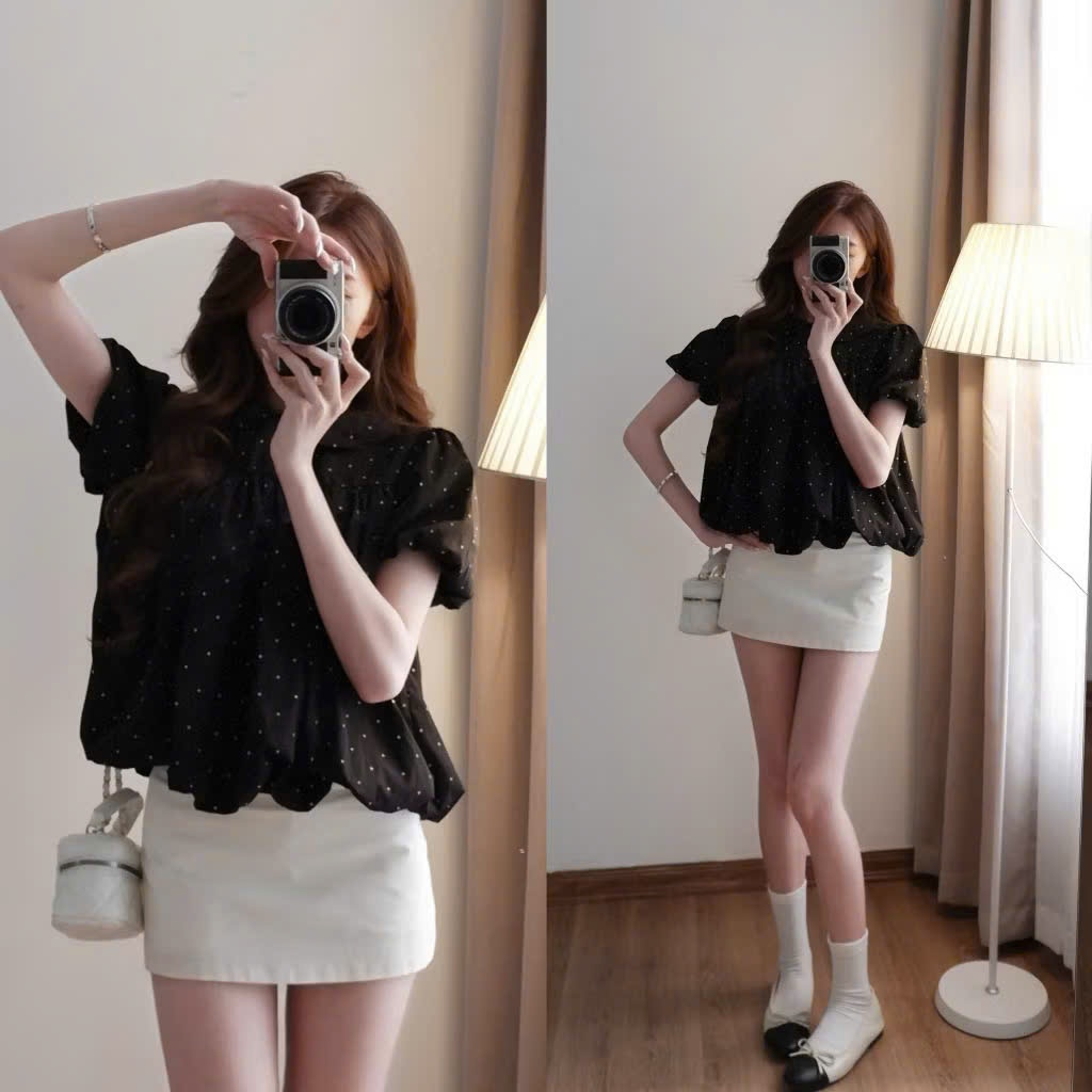 [TẶNG QUÀ]Áo BABYDOLL CHẤM BI  dáng Bồng bềnh Phong cách thời trang hiện đại from xinh xắn mẫu mới 2026
