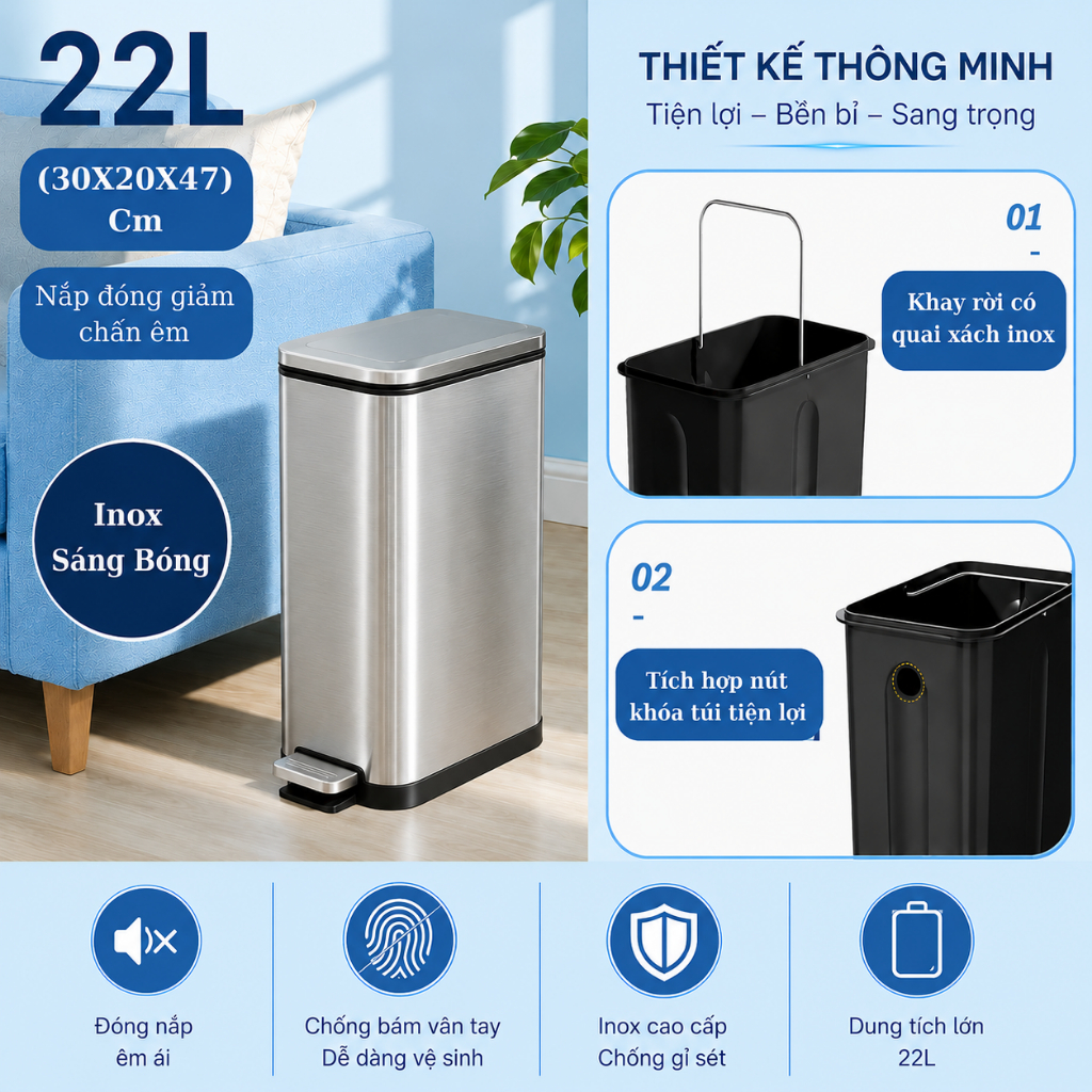Thùng rác inox hàng thanh lý giá rẻ  8 lít, 10 lít, 12 lít,  18 lít , 20 Lít , 22 Lít
