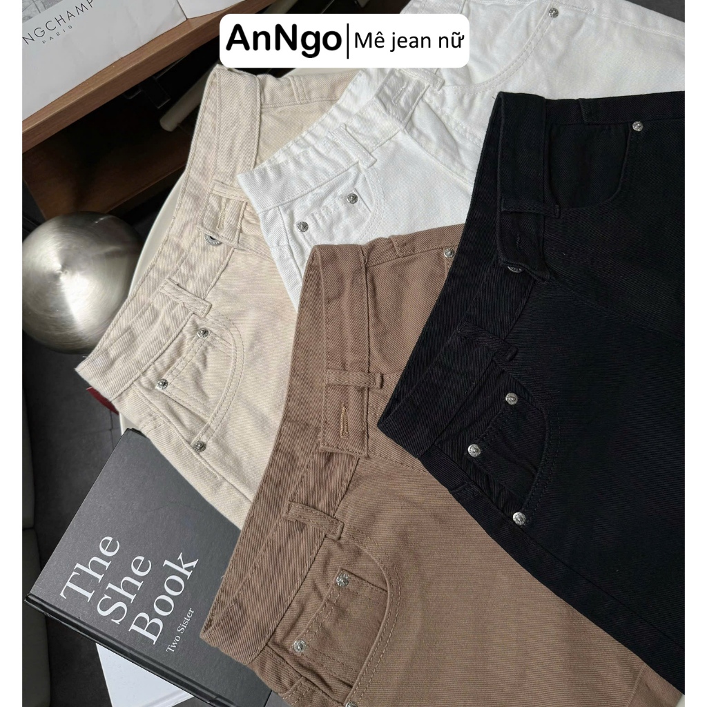 Quần short jean nữ lưng cao ống rộng xắn lai, chất vải jean không giãn cực xinh Anngo - AT561