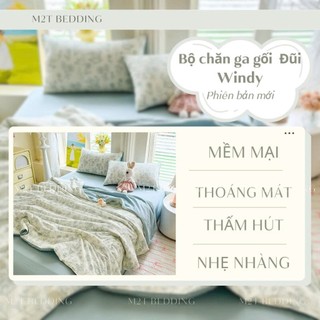 Bộ Chăn Ga Gối Cotton Đũi Windy M2T Bedding Gồm Ga Giường 2 Vỏ Gối Và Chăn Chần Bông Hè Mềm Mại Thoáng Mát