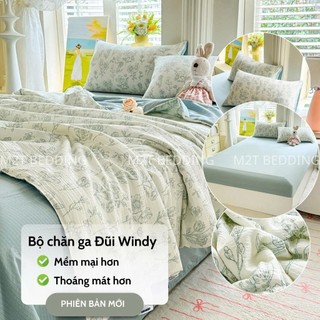 Bộ Chăn Ga Gối Cotton Đũi Windy M2T Bedding Gồm Ga Giường 2 Vỏ Gối Và Chăn Chần Bông Hè Mềm Mại Thoáng Mát