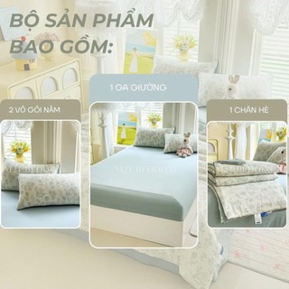 Bộ Chăn Ga Gối Cotton Đũi Windy M2T Bedding Gồm Ga Giường 2 Vỏ Gối Và Chăn Chần Bông Hè Mềm Mại Thoáng Mát