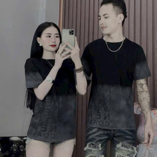 Áo thun cổ tròn nam nữ chất cotton phối loang trẻ trung