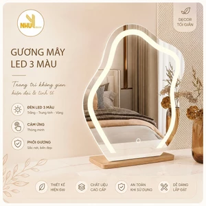 Gương led cảm ứng để bàn trang điểm NHU Y DECOR hình đám mây, led cảm ứng 3 màu để bàn trang điểm cực xinh