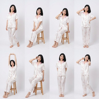 Bộ đồ ngủ nữ lụa tay ngắn họa tiết cún cute – Pijama mặc nhà mềm mịn chất lụa cao cấp họa tiết dễ thương [THỎ BƯỚM]
