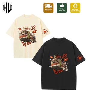 Áo thun yêu nước Unisex form rộng tay lỡ in hình Độc Lập Chất Cotton