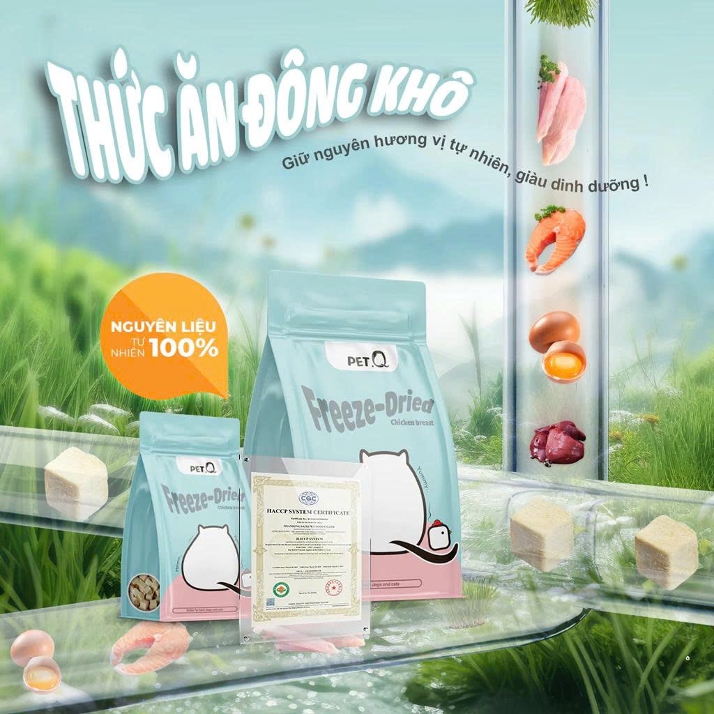 Thức ăn đông khô PET cho chó mèo, Viên gà sấy thăng hoa, Snack Ức gà Cỏ mèo Lòng đỏ trứng Gan gà