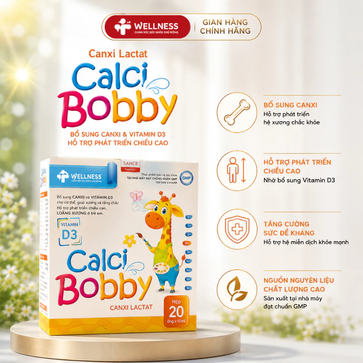Canxi hữu cơ cho bé CANXI BOBBY TW Hanopharco, L Lysine, D3K2, giúp xương và răng chắc khỏe, phát triển chiều cao