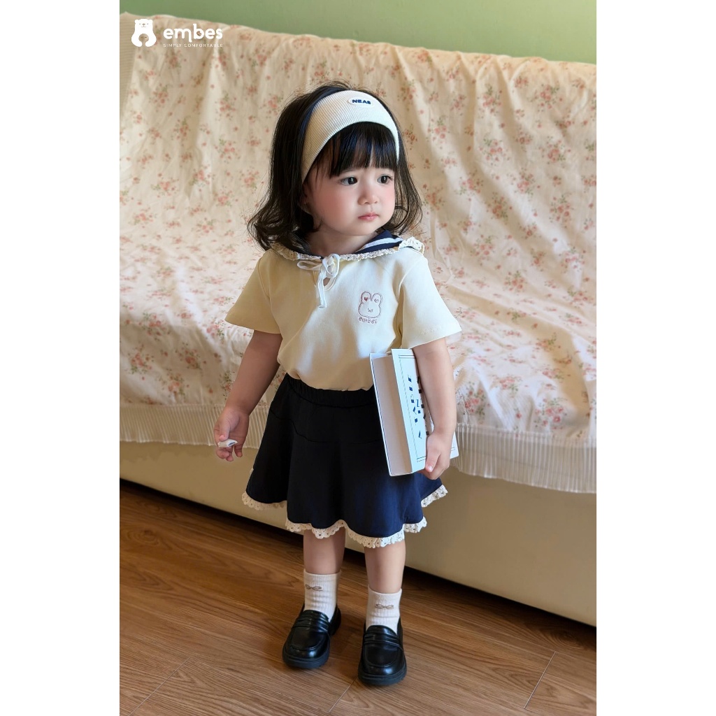 Set Váy Bé Gái Embes, Set Váy Thủy Thủ Phối Chân Váy Có Lót Trong Chất Cotton Cho Bé Gái Từ 8-17Kg