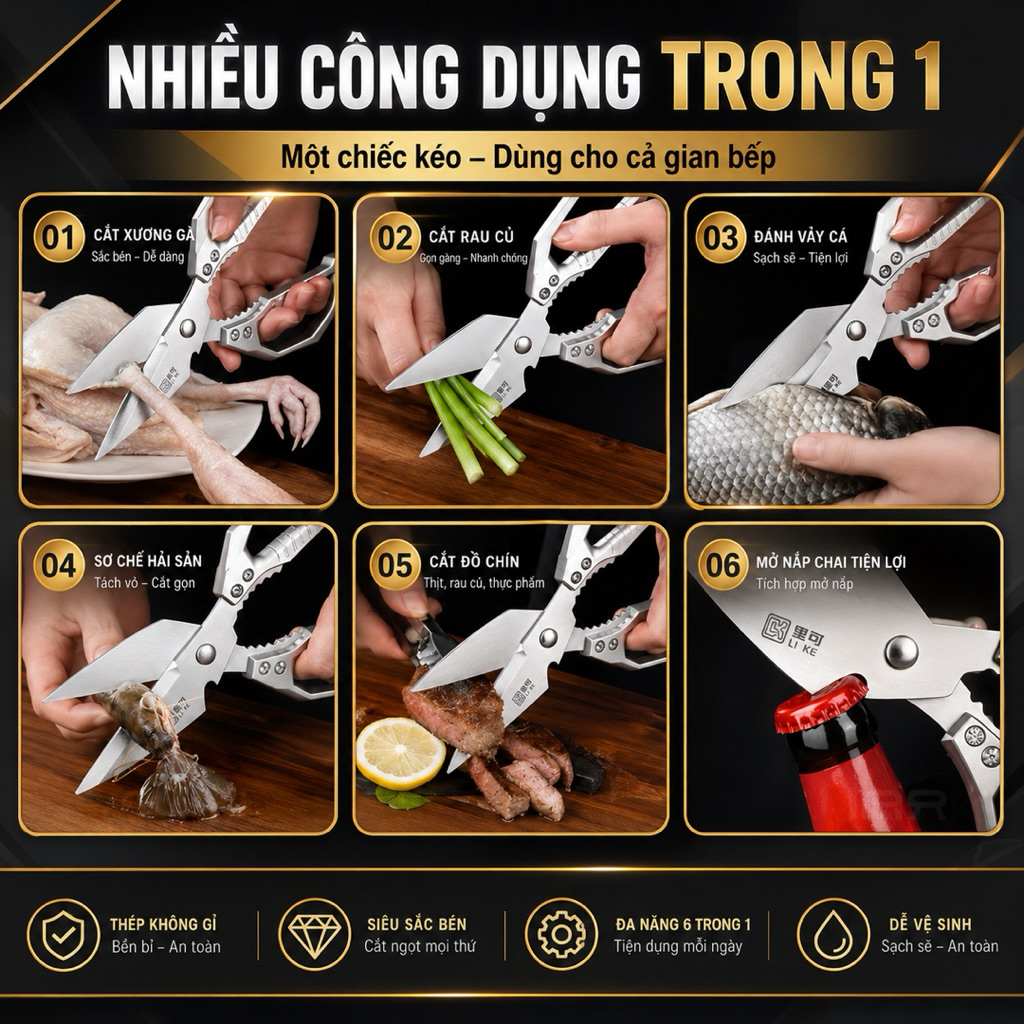 Hàng Loại 1 - Kéo Cắt Gà Đa Năng Thép Cao Cấp Cắt Xương Thực Phẩm Dễ Dàng