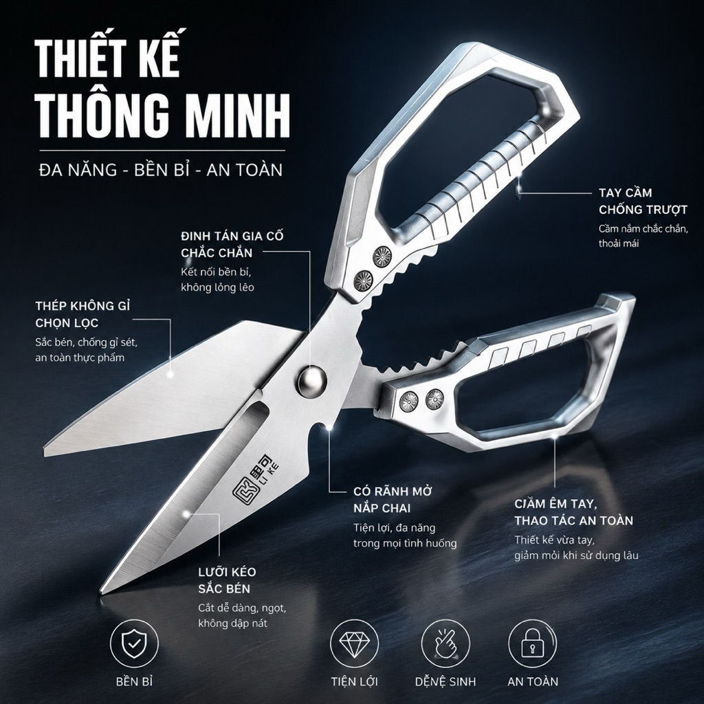 Hàng Loại 1 - Kéo Cắt Gà Đa Năng Thép Cao Cấp Cắt Xương Thực Phẩm Dễ Dàng
