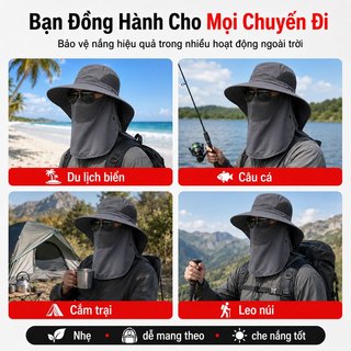 Mùa Hè Tia Ngoài Trời Che Nắng Mũ Lớn Vành MũChống Nắng Full Face Cover Mũ Câu Cá Mặt Che Nắng Đi bộ đường dài trại Tấm