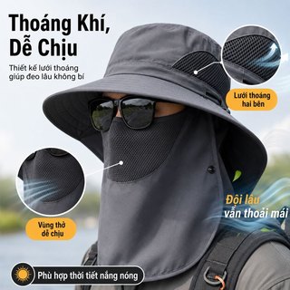 Mùa Hè Tia Ngoài Trời Che Nắng Mũ Lớn Vành MũChống Nắng Full Face Cover Mũ Câu Cá Mặt Che Nắng Đi bộ đường dài trại Tấm