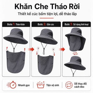 Mùa Hè Tia Ngoài Trời Che Nắng Mũ Lớn Vành MũChống Nắng Full Face Cover Mũ Câu Cá Mặt Che Nắng Đi bộ đường dài trại Tấm