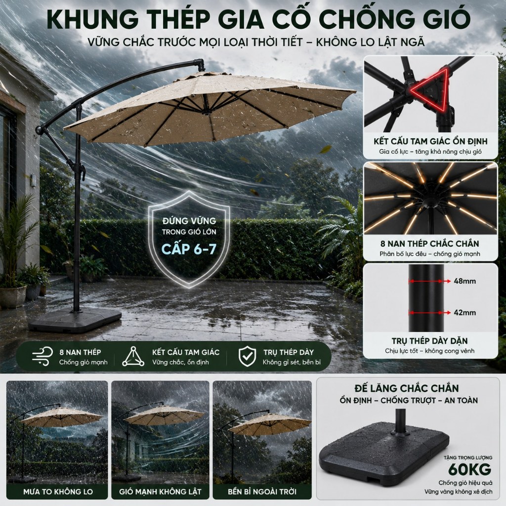 ô che nắng 3M ngoài trời xoay 360° dù gấp gọn che nắng sử dụng ngoài trời cafe sân vườn Ô Chắc Chắn