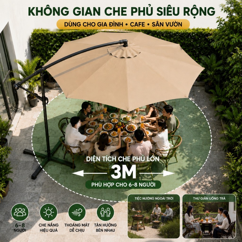 ô che nắng 3M ngoài trời xoay 360° dù gấp gọn che nắng sử dụng ngoài trời cafe sân vườn Ô Chắc Chắn
