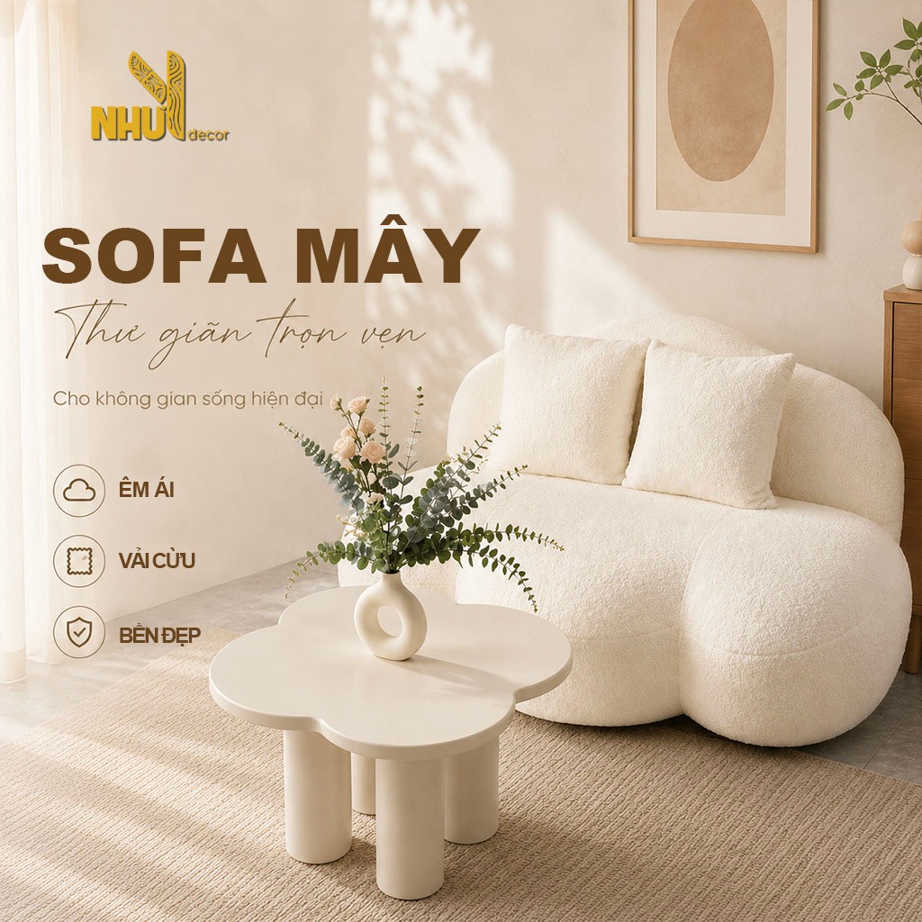 sofa mây NHU Y DECOR đa dạng kích thước và chất liệu tặng kèm gối vuông lông cừu, ghế sofa mini decor phòng