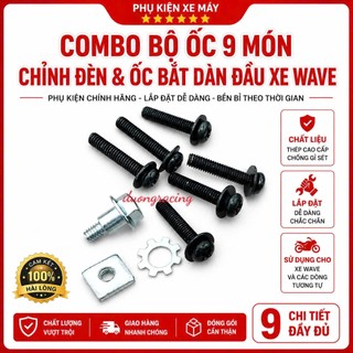 Bộ Chỉnh Đèn & Ốc Bắt Dàn Đầu Xe Wave combo 9 món |  Ren Chuẩn, Chống Gỉ, Lắp Zin Xe - phụ tùng xe máy caoduongracing