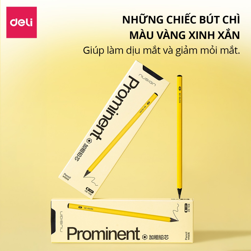 Hộp Bút Chì Gỗ Deli Nusign Cao Cấp Ngòi 2B/HB Viết Êm Tay Lõi Chì Khó Gãy Ít Bụi Cho Học Sinh Tô Trắc Nghiệm Tập Viết
