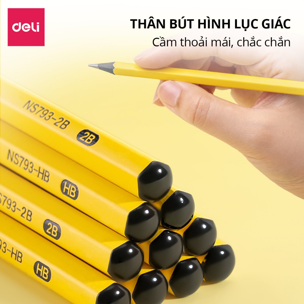 Hộp Bút Chì Gỗ Deli Nusign Cao Cấp Ngòi 2B/HB Viết Êm Tay Lõi Chì Khó Gãy Ít Bụi Cho Học Sinh Tô Trắc Nghiệm Tập Viết