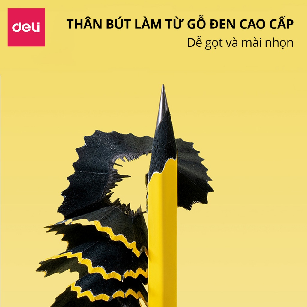 Hộp Bút Chì Gỗ Deli Nusign Cao Cấp Ngòi 2B/HB Viết Êm Tay Lõi Chì Khó Gãy Ít Bụi Cho Học Sinh Tô Trắc Nghiệm Tập Viết