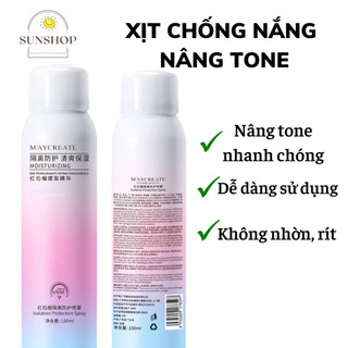 Xịt Chống Nắng Body MAYCREATE Nâng Tone Trắng Sáng Da Mịn Màng Dễ Thấm Không Nhờn Rít Lâu Trôi 150ML